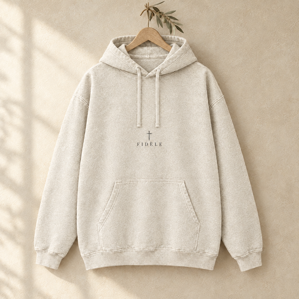 Hoodie Le Sceau écru délavé, vue de face