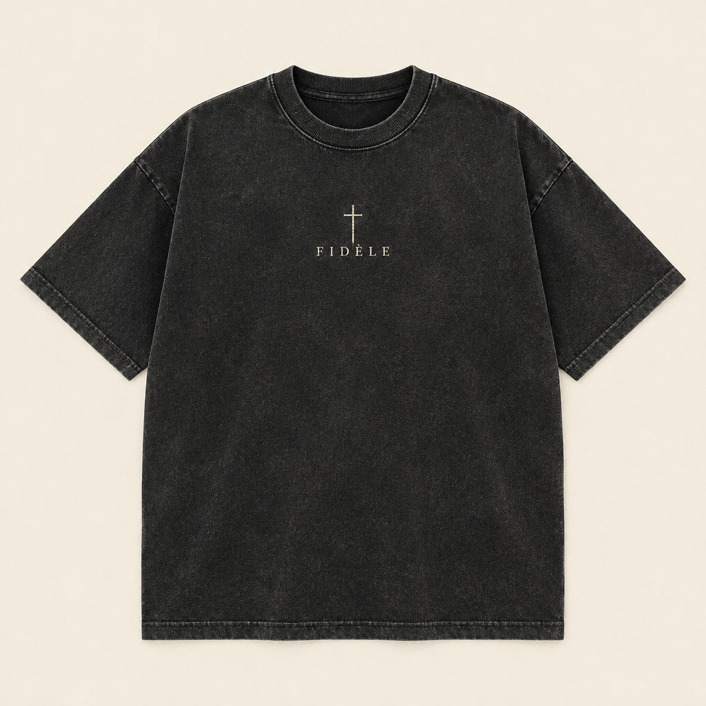 T-shirt PAIX noir délavé, vue de face