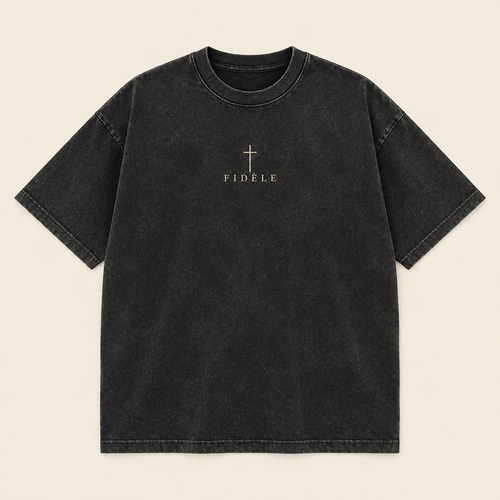 T-shirt PAIX noir délavé, vue de face