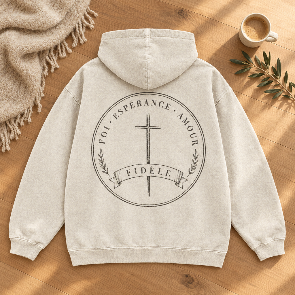 Hoodie Le Sceau posé sur parquet